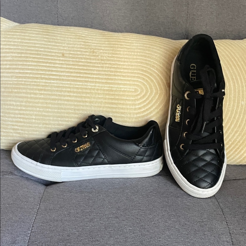 GUESS Black and Gold Quilted Sneakers